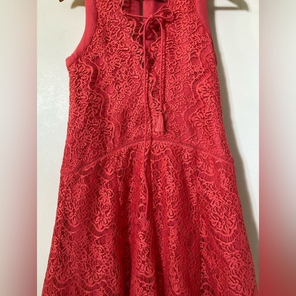 ADELYN Rae fit and flare sleeveless coral pink lace lined tie front dress Small - Picture 9 of 14